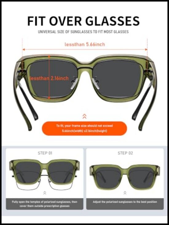 Polarized Fit Over Glasses Sunglasses Square Wrap Around UV400 Protection main image 4